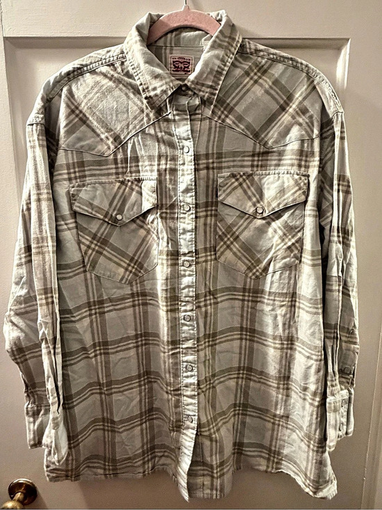 Levi's Tops - Levi Strauss & Co. Plaid Button Down Shirt in Gray & White Size Medium